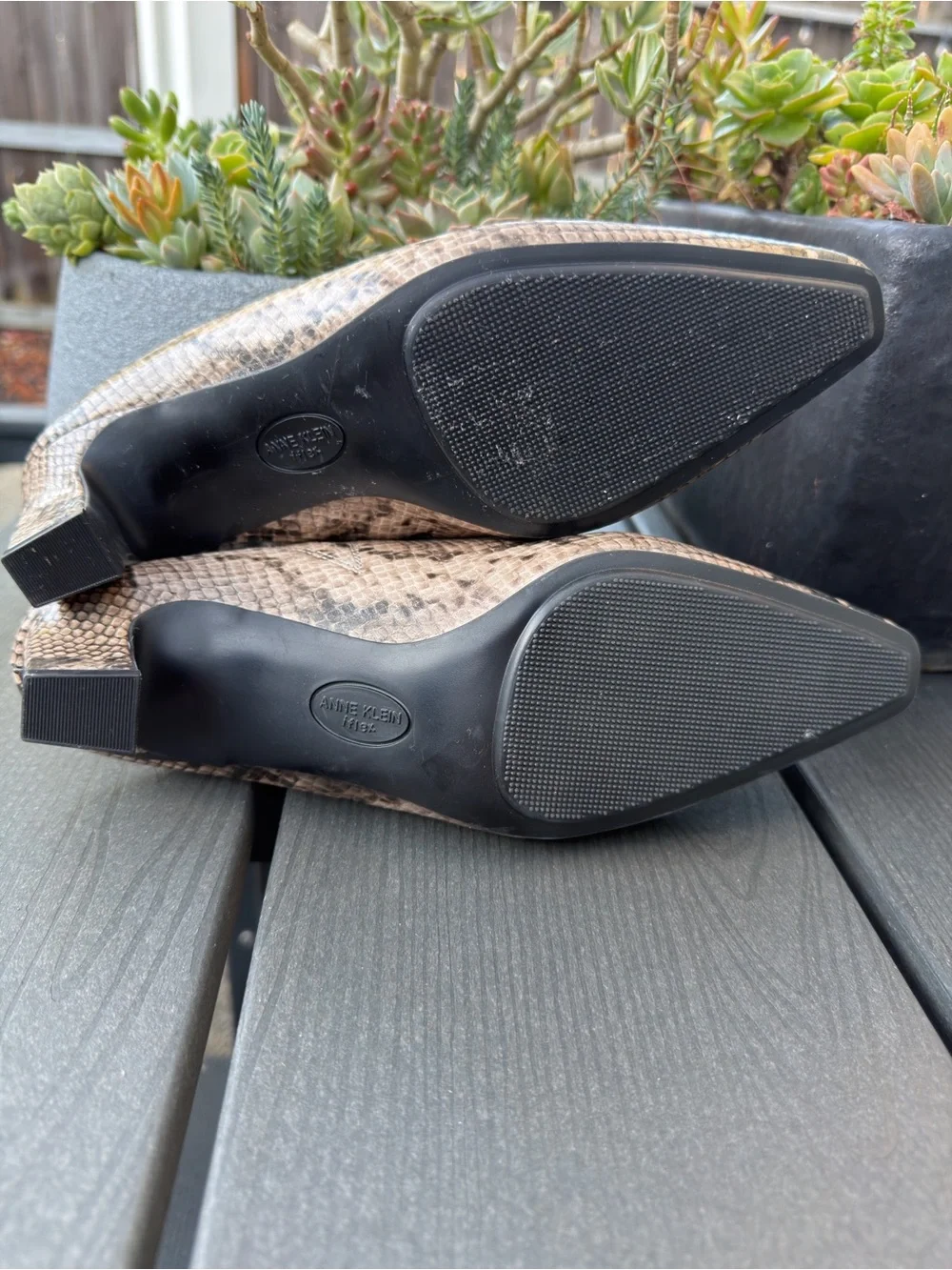 Anne Klein AKSABRINE Shoes Womens Size 7.5 Brown Snake Print Mule Block Heels